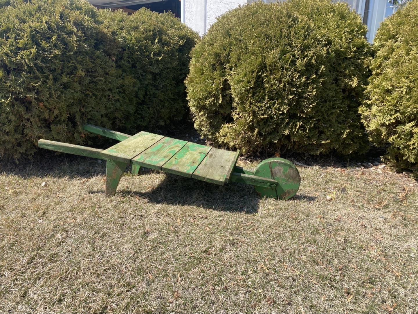 Vintage Green Wooden Wheelbarrow