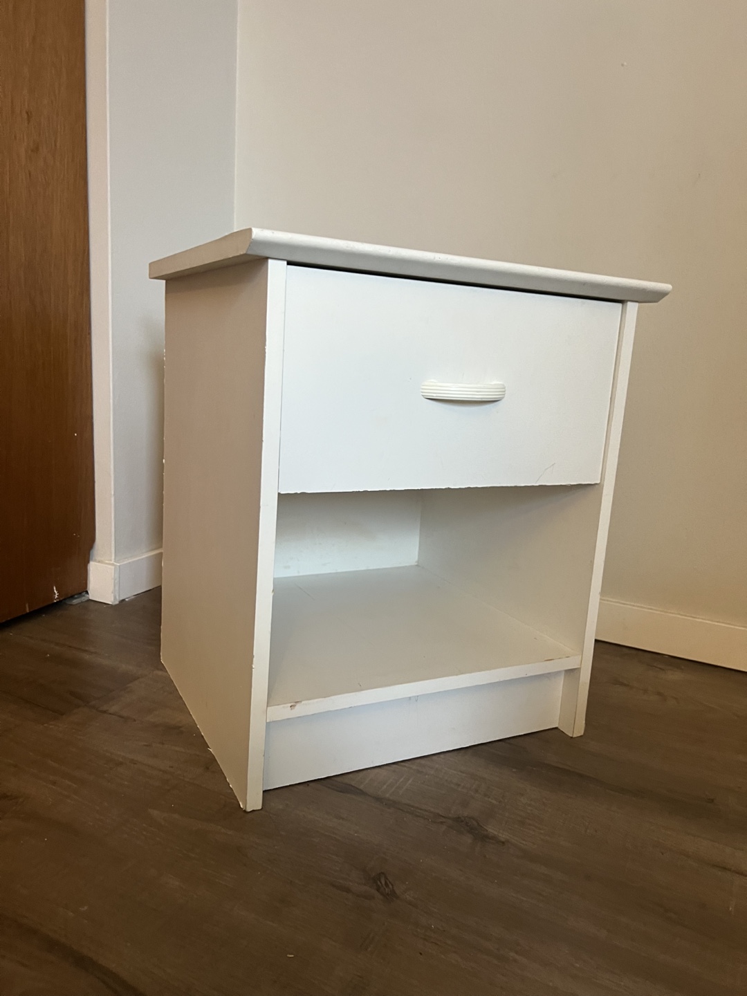 White Nightstand with Drawer and Shelf
