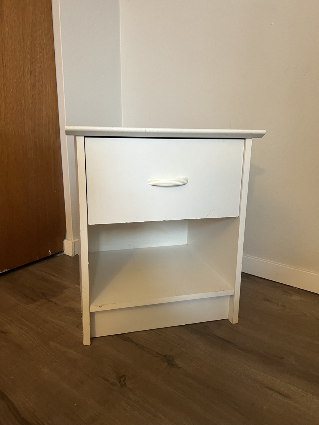 White Nightstand with Drawer and Shelf - photo 2