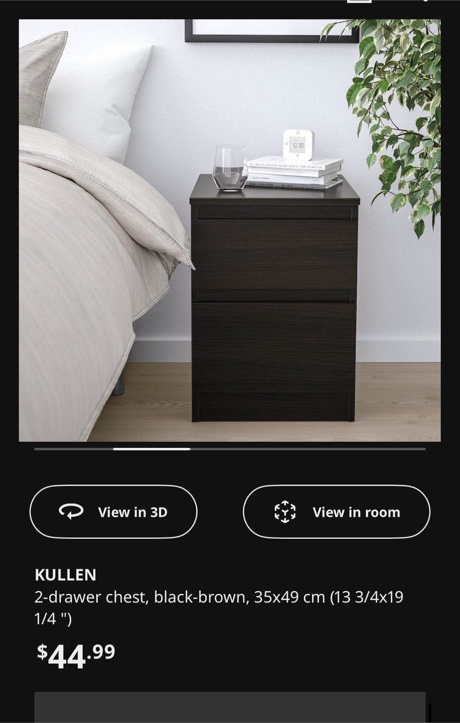 Pair of IKEA Kullen 2-Drawer Black-Brown Nightstands - photo 4