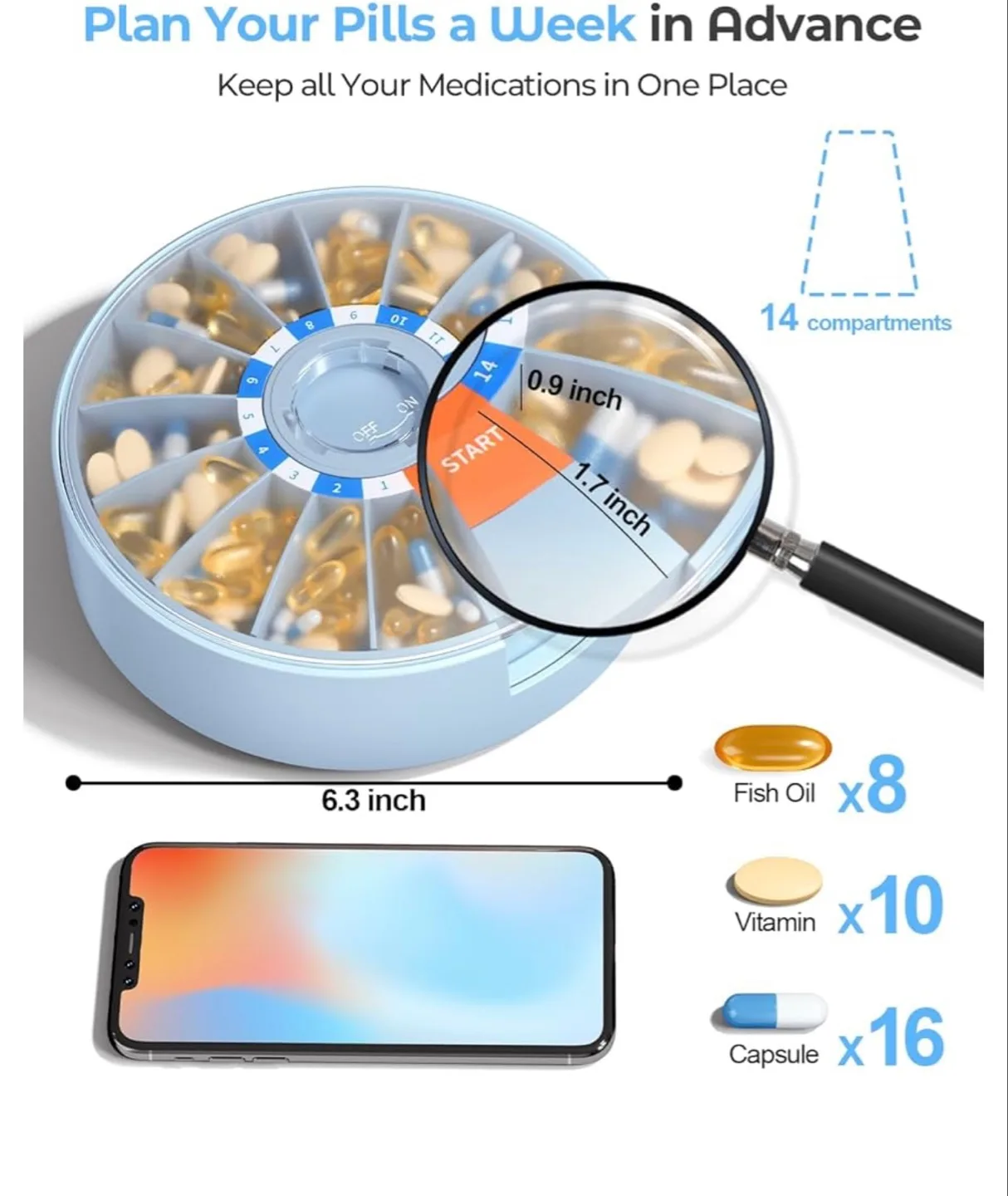 14-Day Pill Organizer - Weekly Medication Dispenser image indicator(5)