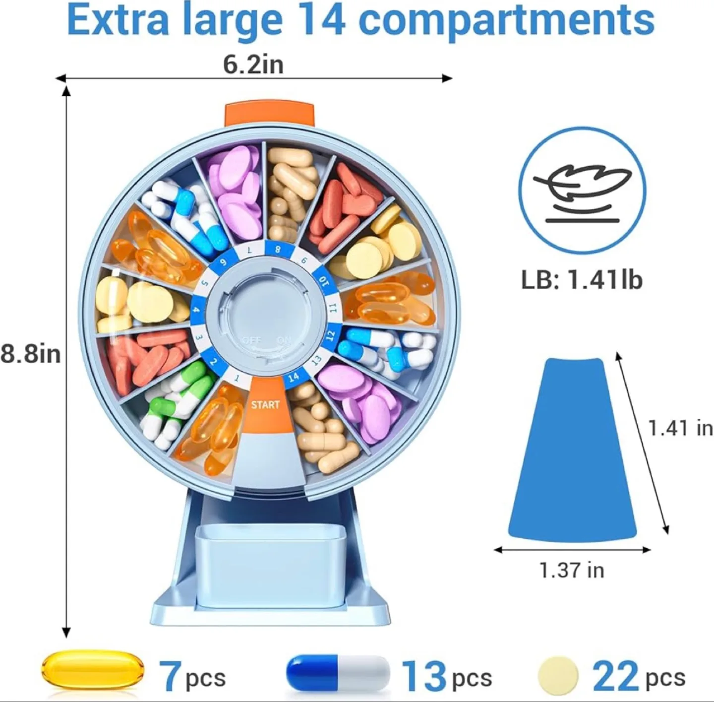 14-Day Pill Organizer - Weekly Medication Dispenser image indicator(10)