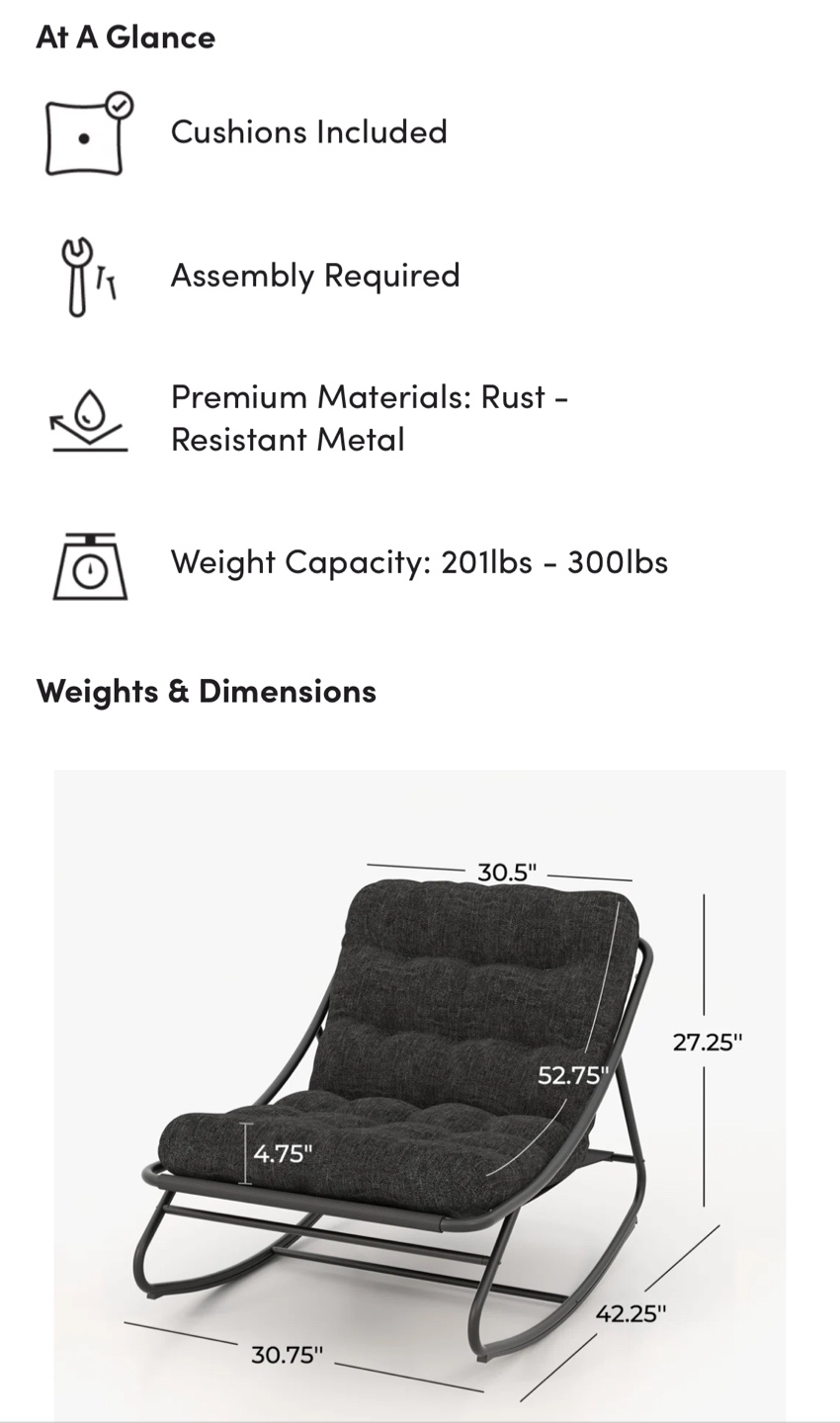 Black Metal Rocking Chair with Cushions - photo 4
