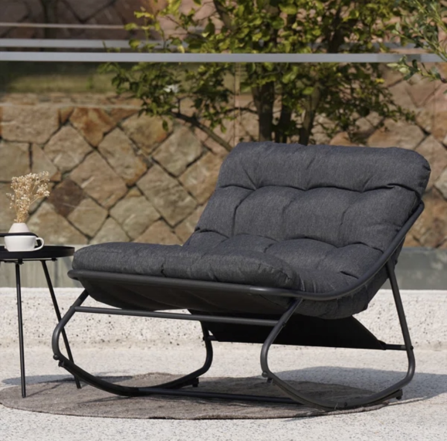 Black Metal Rocking Chair with Cushions - photo 2