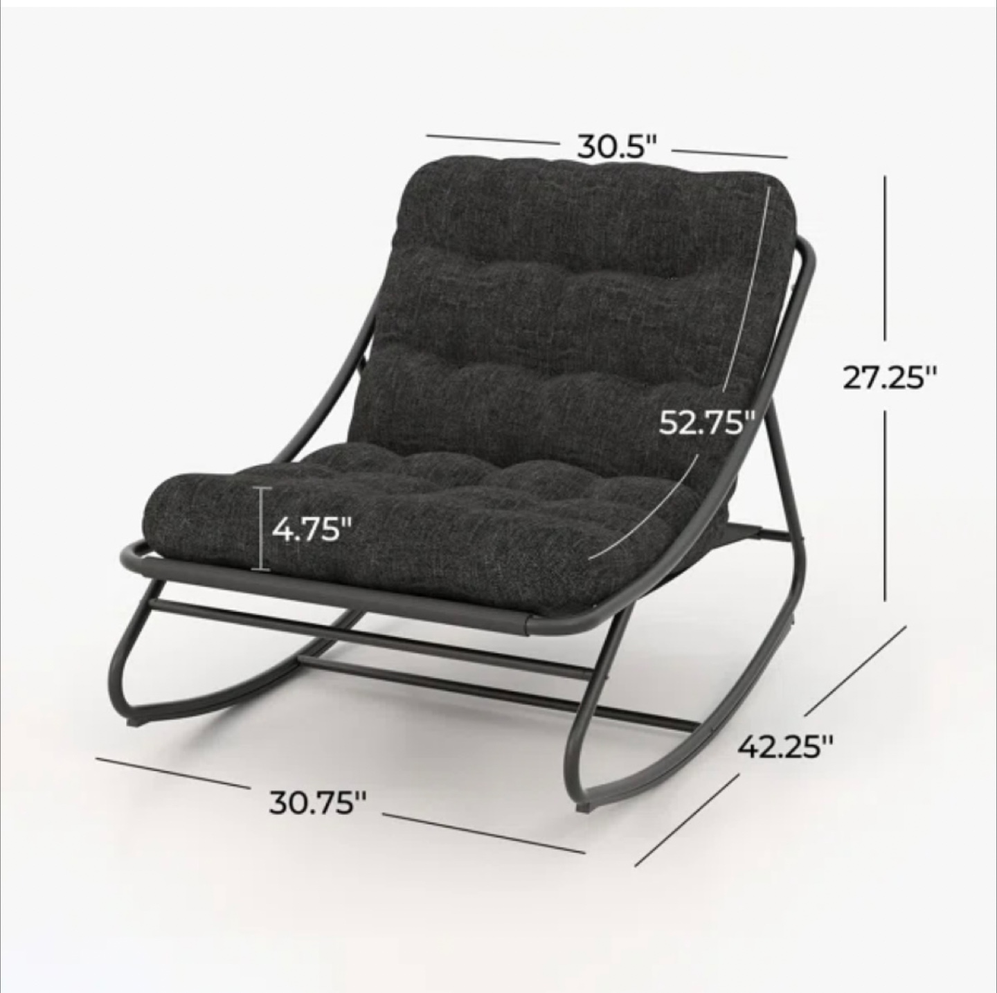 Black Metal Rocking Chair with Cushions - photo 3