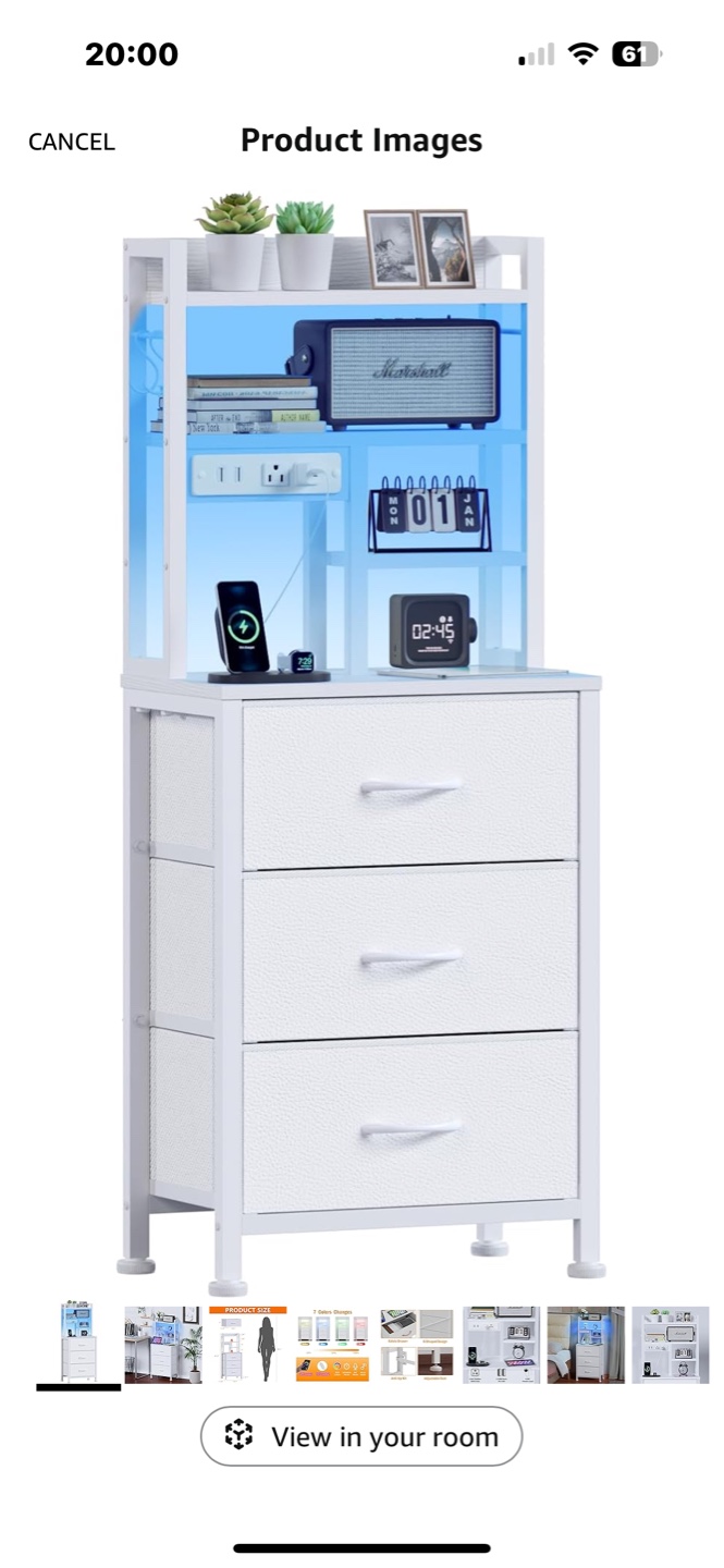 Furnulam Tall Nightstand with LED Lights