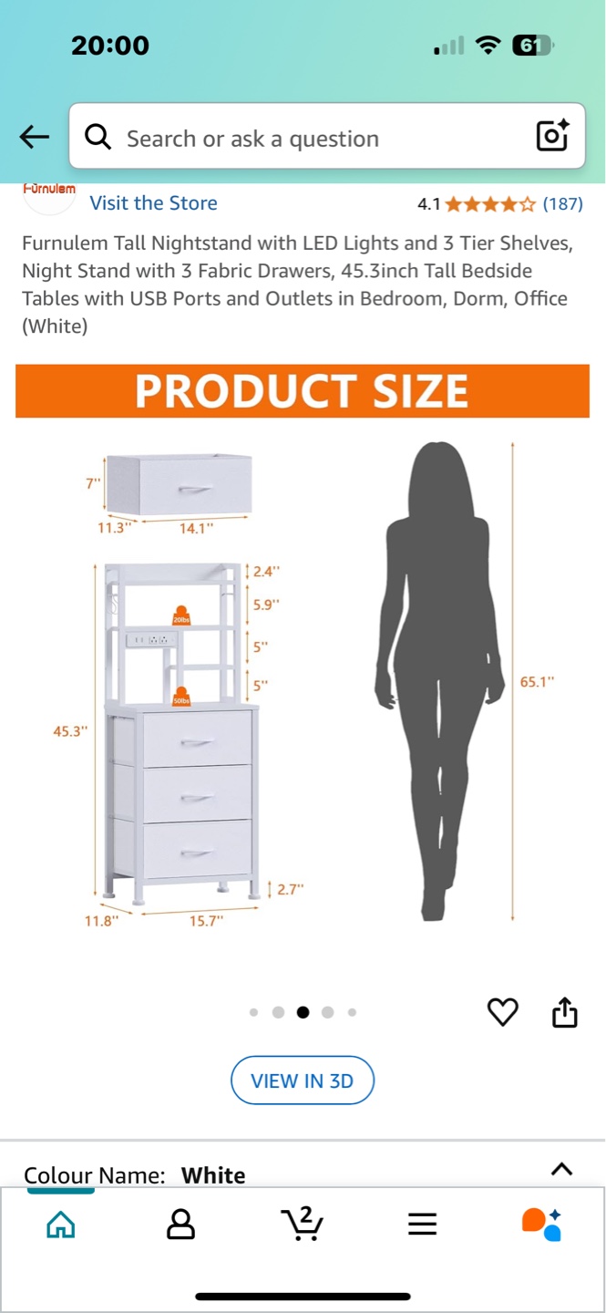 Furnulam Tall Nightstand with LED Lights - photo 3