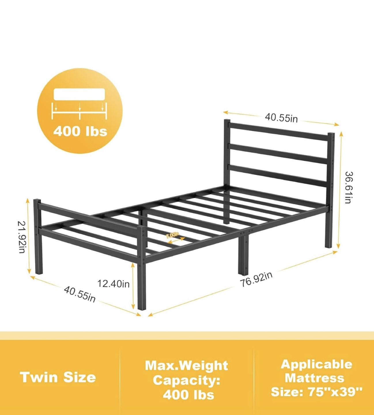 Mr IRONSTONE Twin Bed Frame with Headboard and Footboard - photo 2