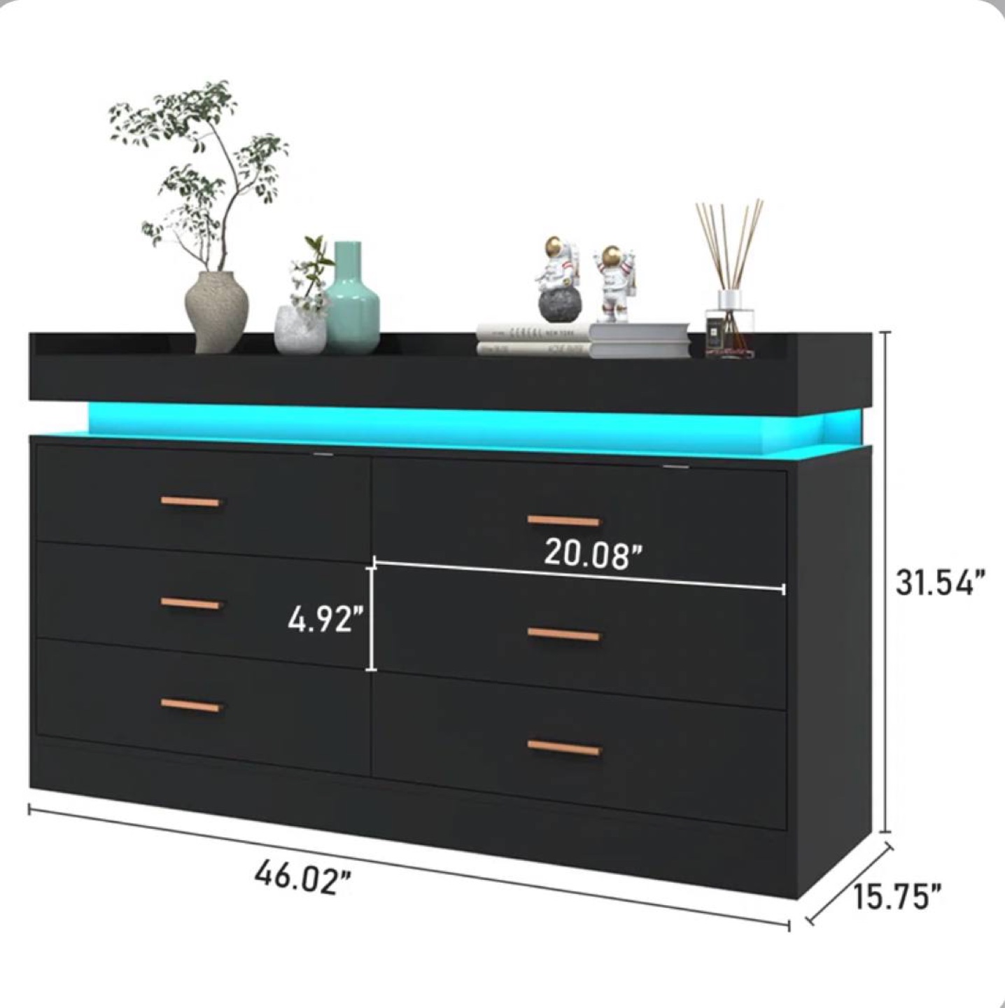 Modern Black LED Dresser with Six Drawers - photo 4
