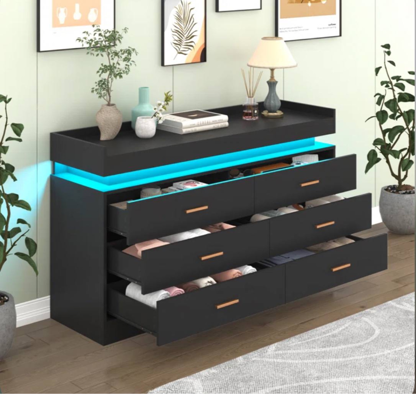 Modern Black LED Dresser with Six Drawers - photo 3