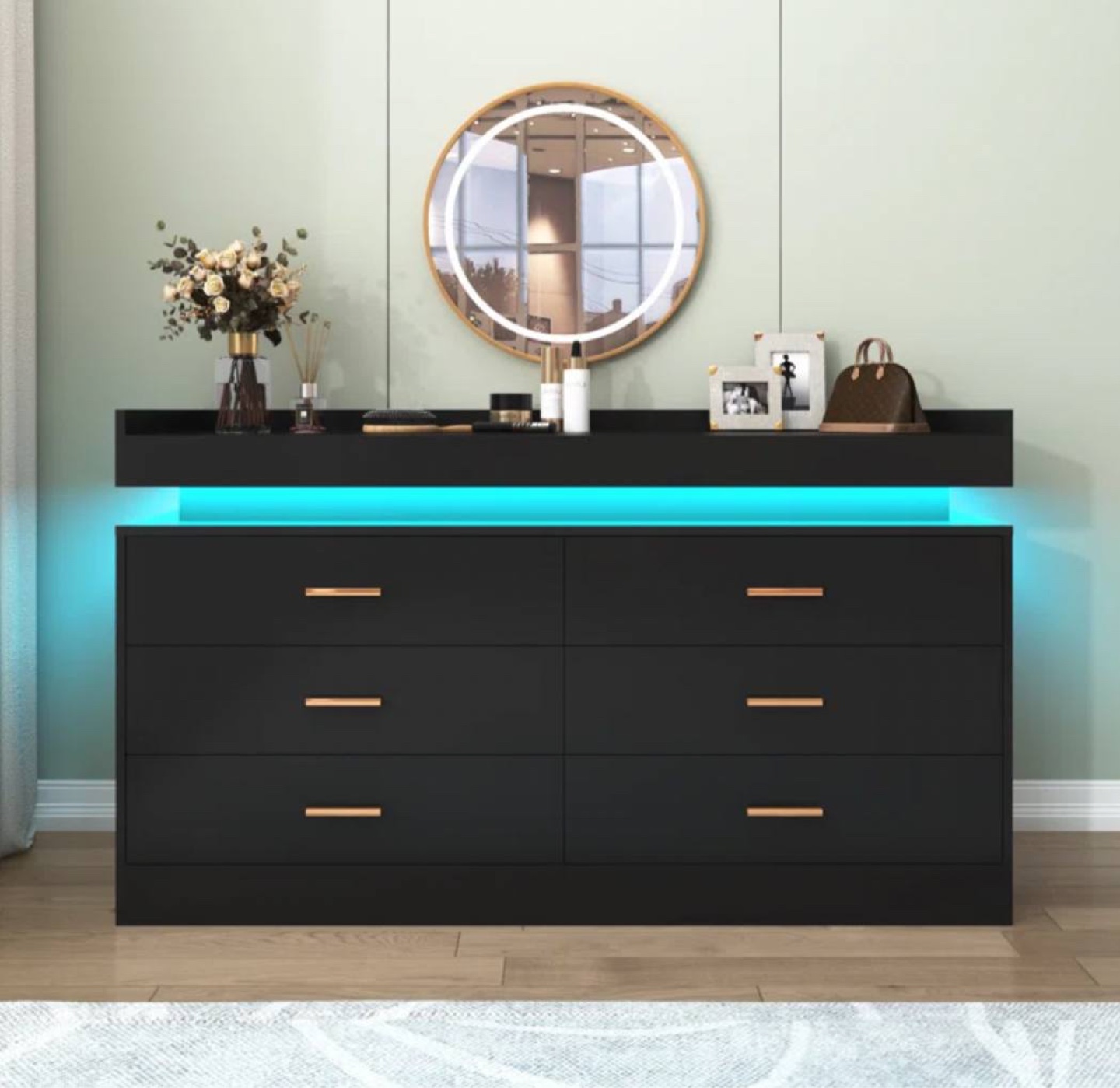 Modern Black LED Dresser with Six Drawers - photo 2