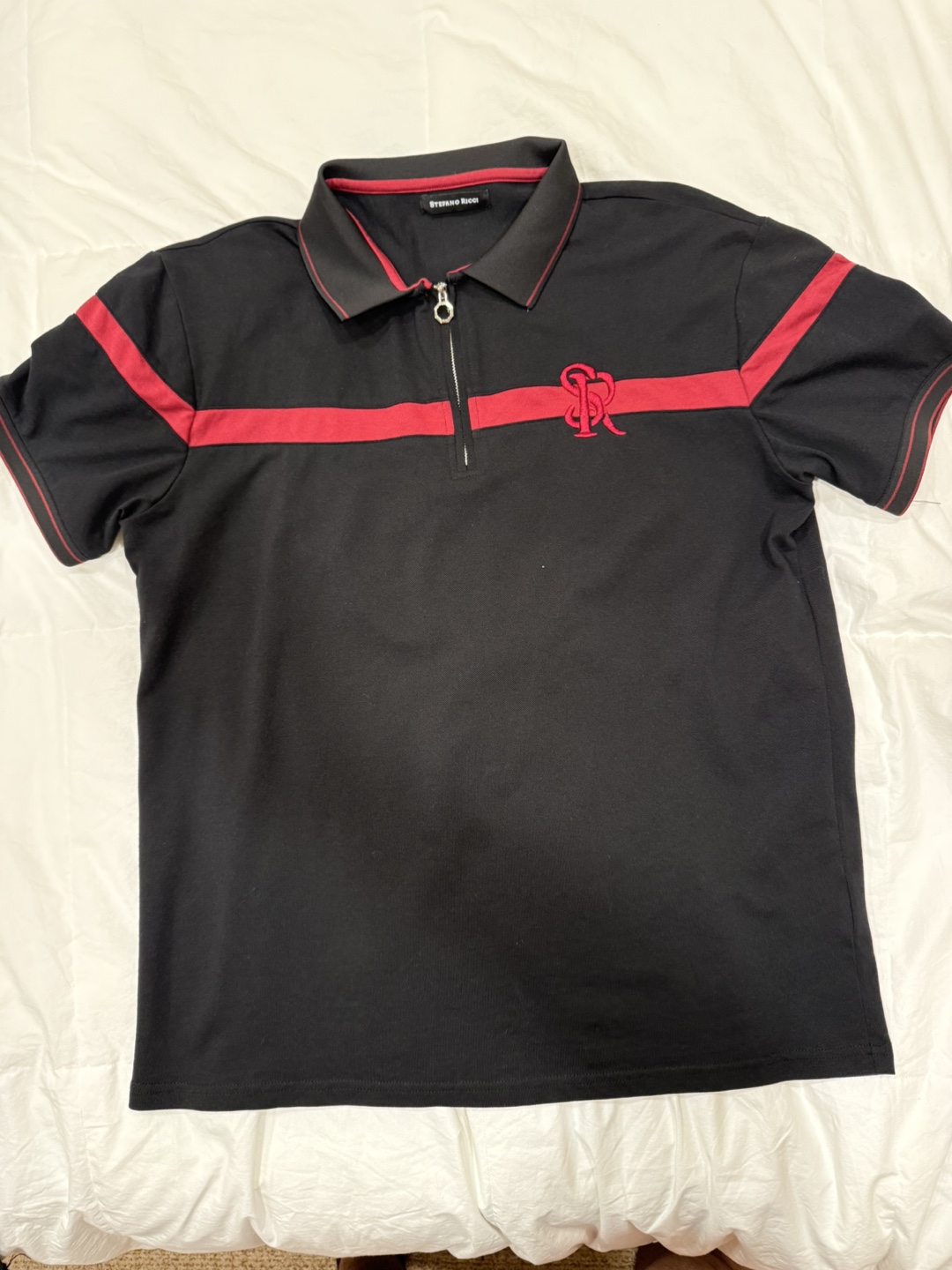 Stefano Ricci Men's Black & Red 1/4 Zip Polo Shirt