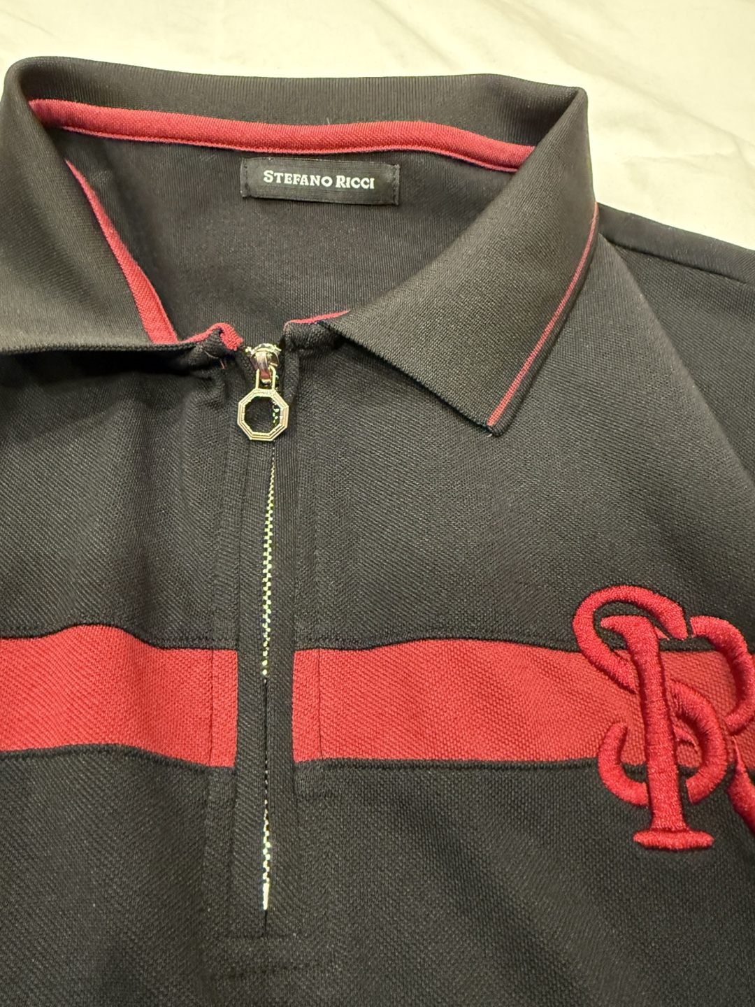 Stefano Ricci Men's Black & Red 1/4 Zip Polo Shirt - photo 2