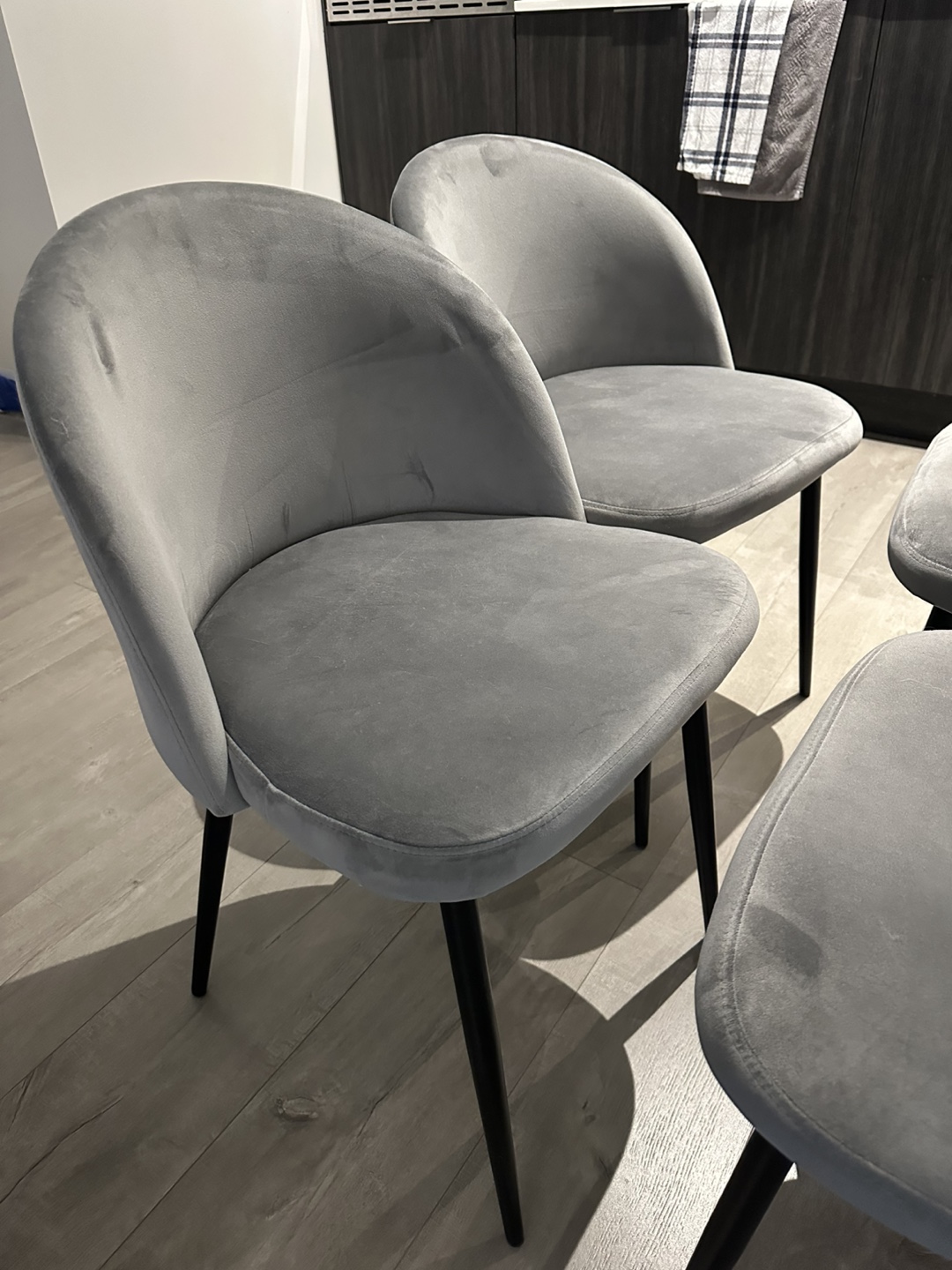Set of Four Grey Velvet Dining Chairs - photo 3