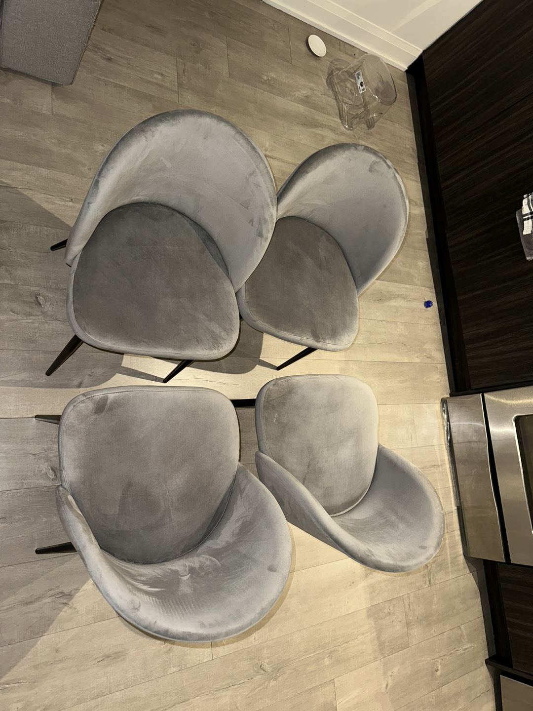 Set of Four Grey Velvet Dining Chairs - photo 2