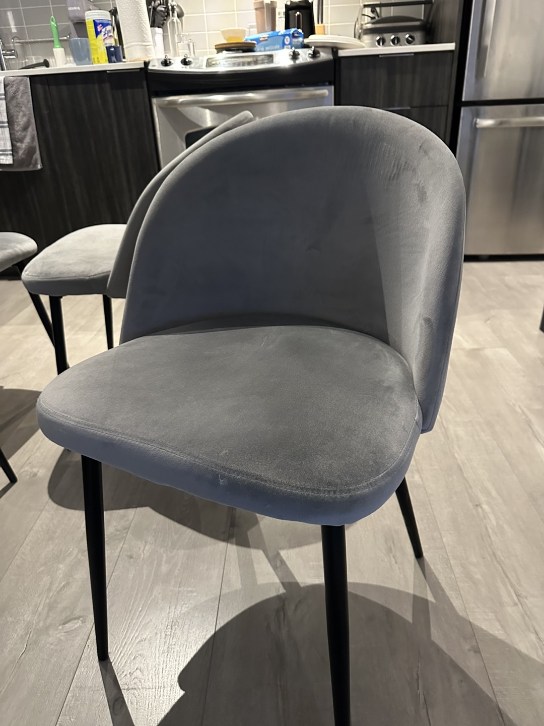 Set of Four Grey Velvet Dining Chairs - photo 5