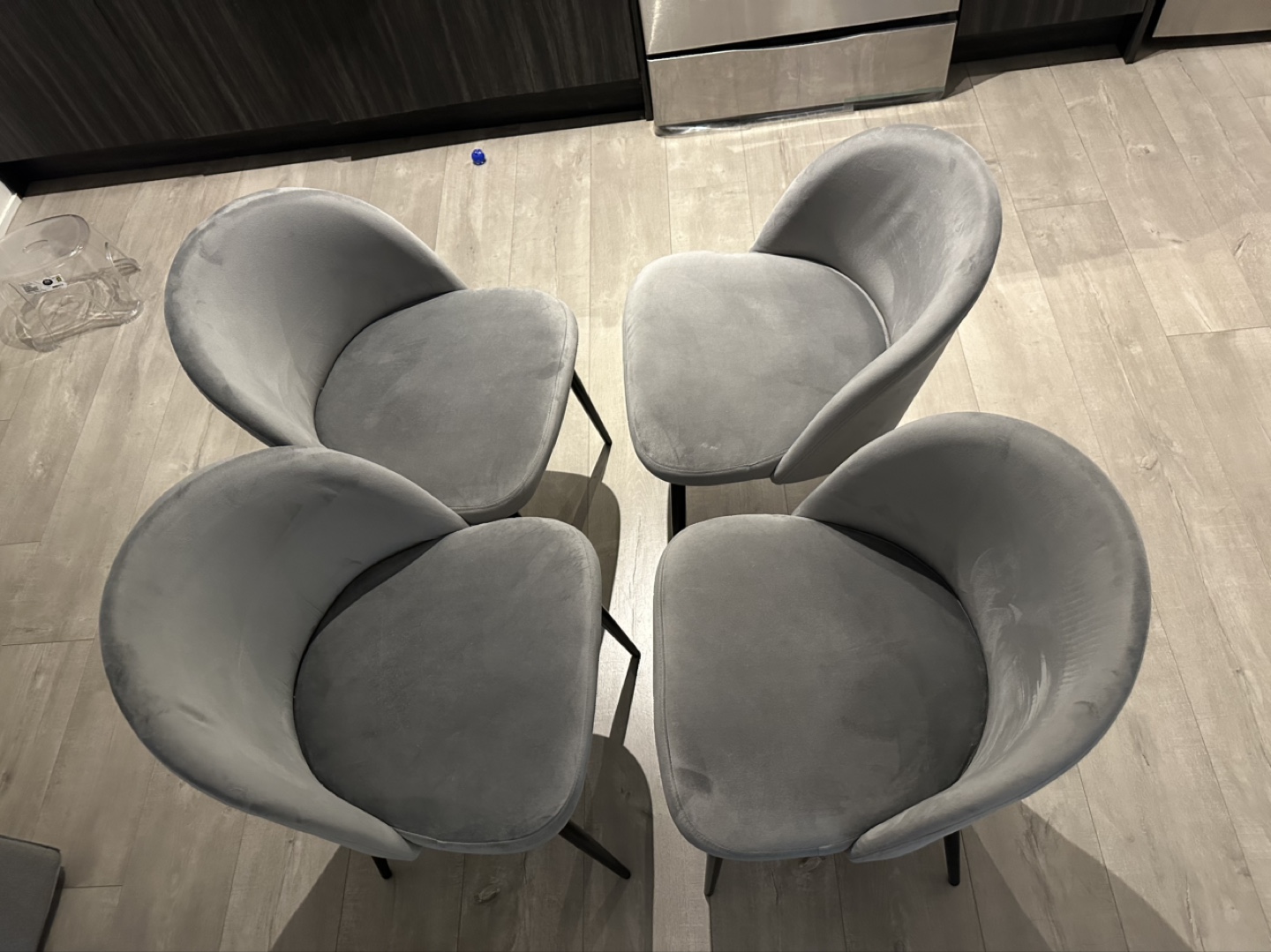 Set of Four Grey Velvet Dining Chairs - photo 4