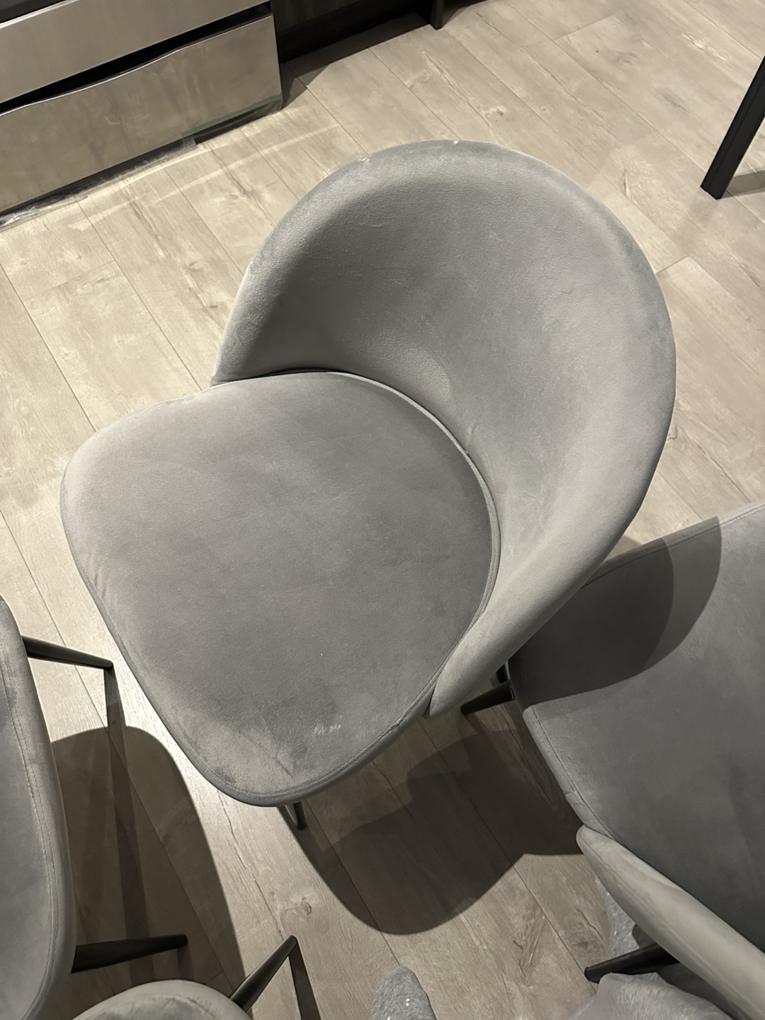 Set of Four Grey Velvet Dining Chairs