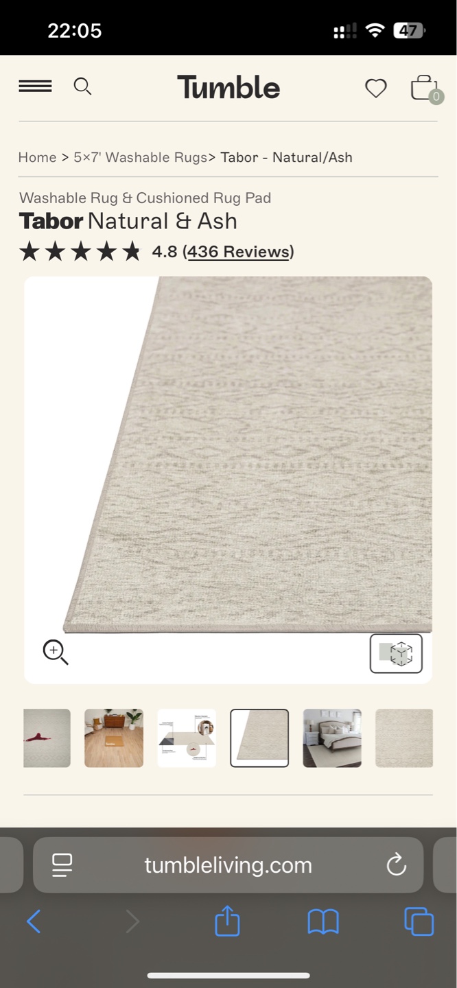 Tumble Tabor Washable Rug - Natural/Ash 5x7 - photo 3