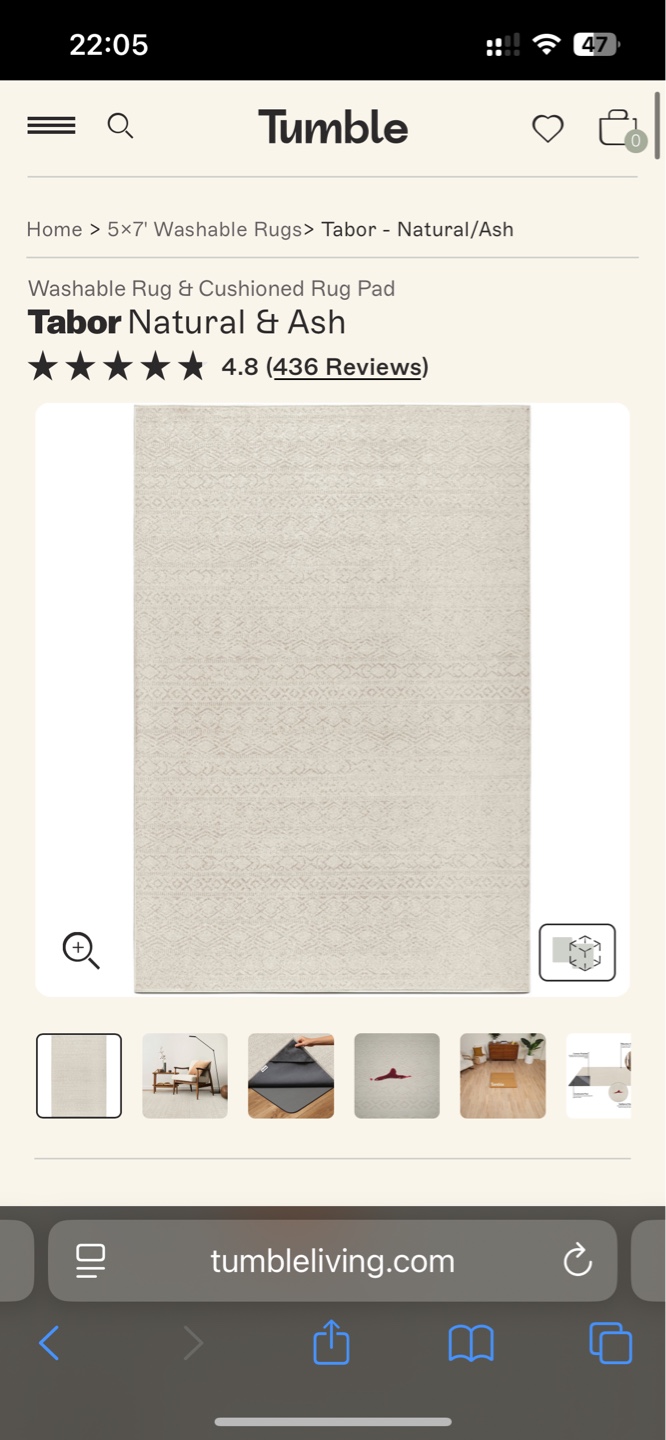 Tumble Tabor Washable Rug - Natural/Ash 5x7