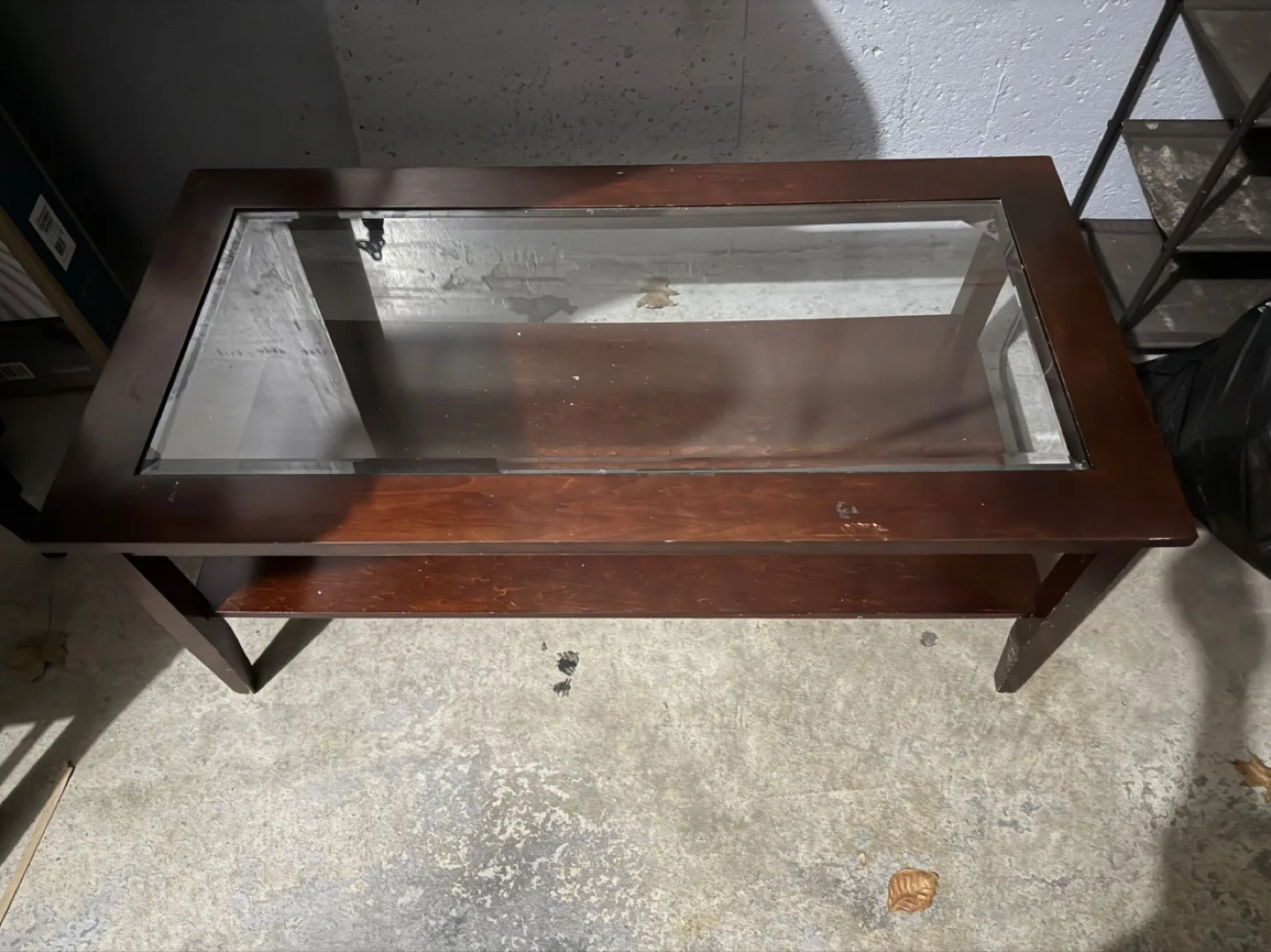Dark Brown Wood Coffee Table with Glass Top image indicator(2)