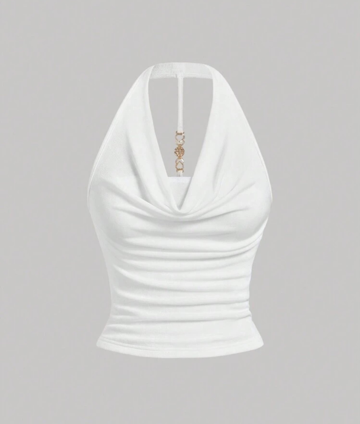 Shein White Halter Neck Cowl Neck Crop Top