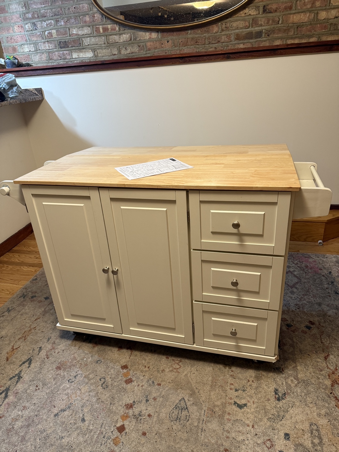 Homestyles Dolly Madison  Cart with Wood Top and Leaf
