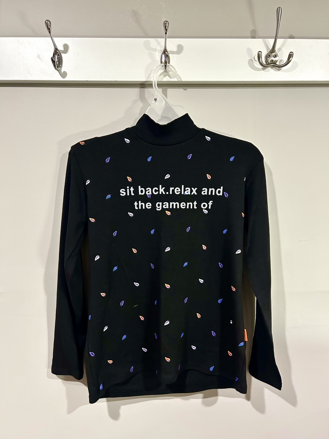 Grey and Black Turtle Neck Long Sleeve Top with Leaf Print - photo 3