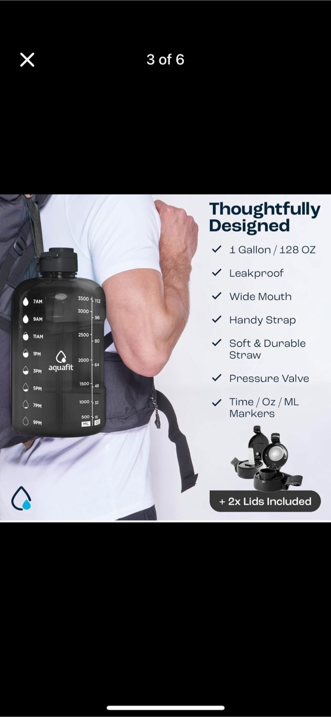 Aquafit Gallon Water Bottle with 2 Lids and Strap - photo 2