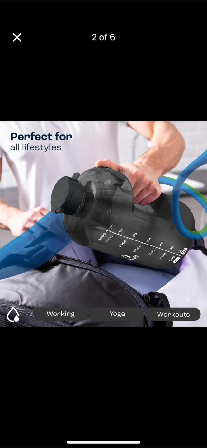 Aquafit Gallon Water Bottle with 2 Lids and Strap