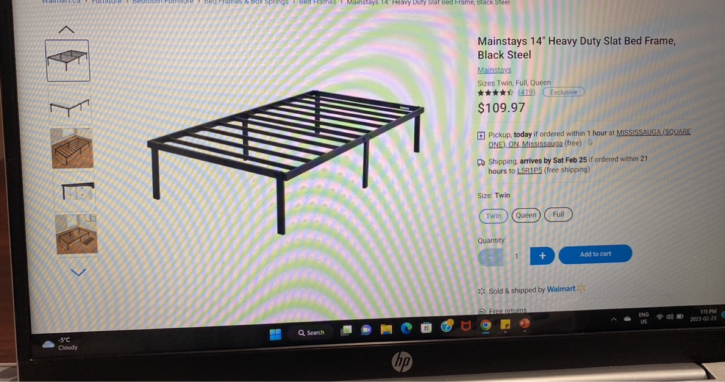 Heavy Duty Slat Bed Frame, Black Steel, Twin Size