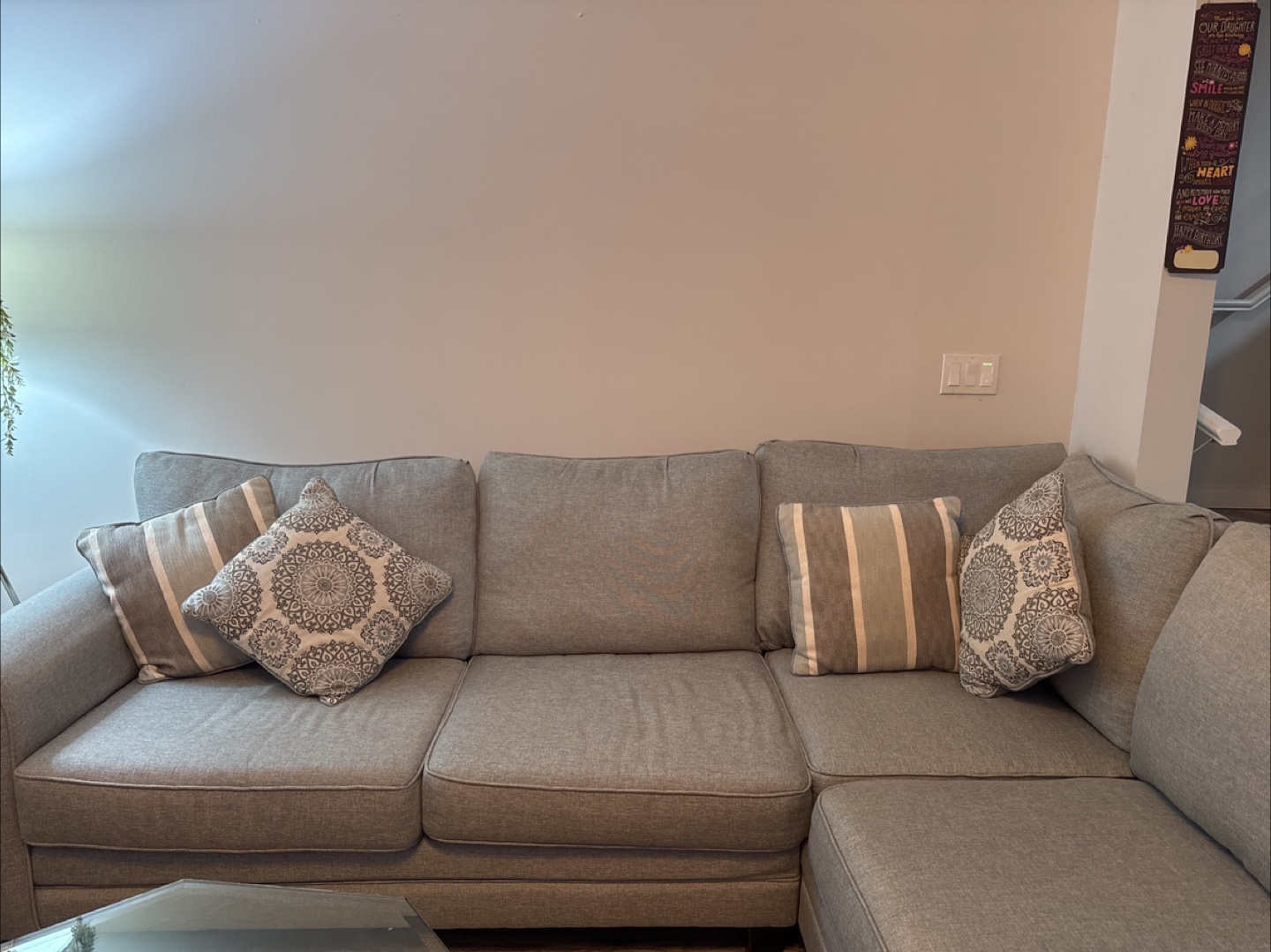 Grey Sectional Sofa with Throw Pillows