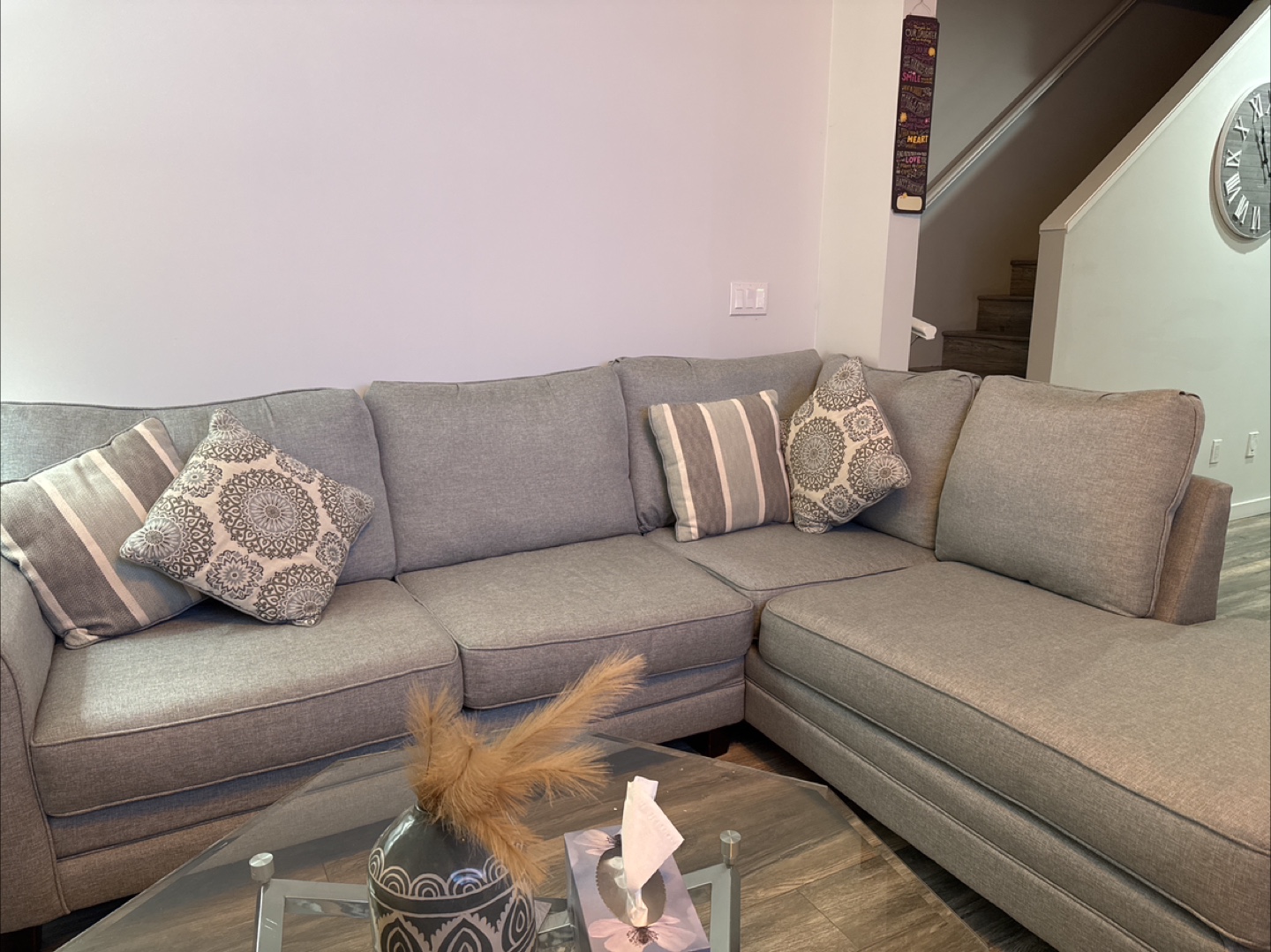 Grey Sectional Sofa with Throw Pillows - photo 4