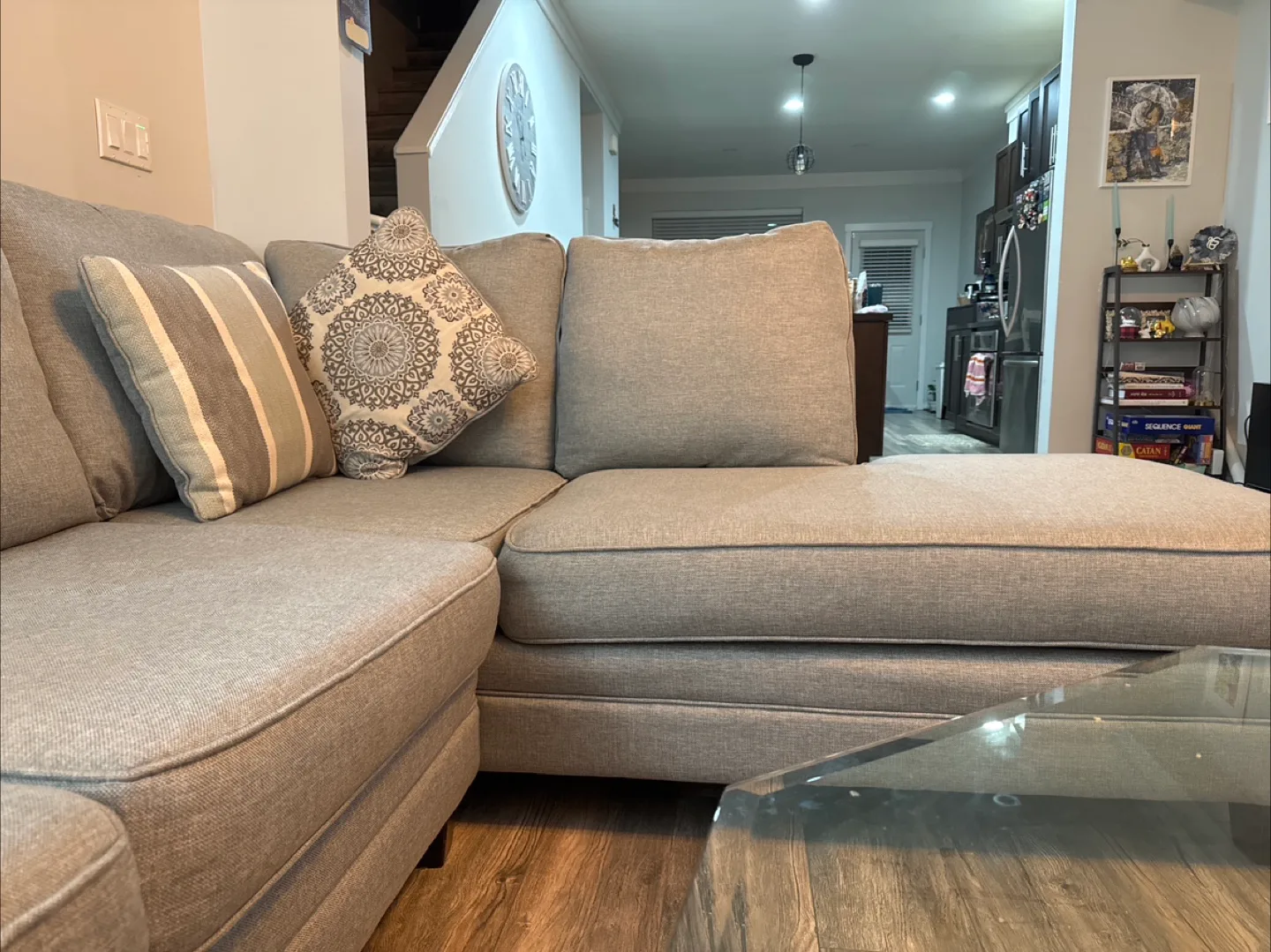 Grey Sectional Sofa with Throw Pillows image indicator(2)