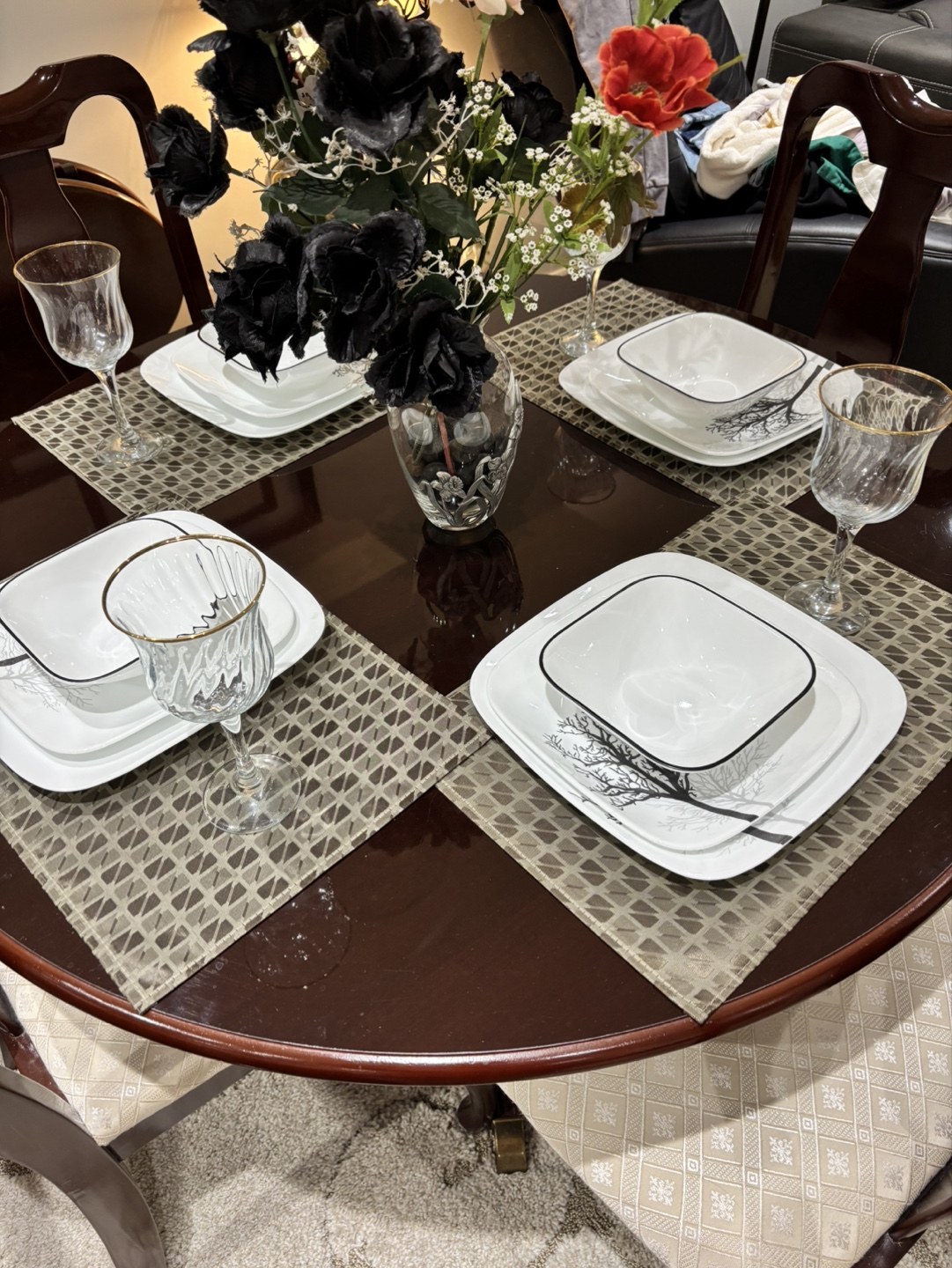 Round Cherry Wood Dining Table Set with Four Chairs - photo 2