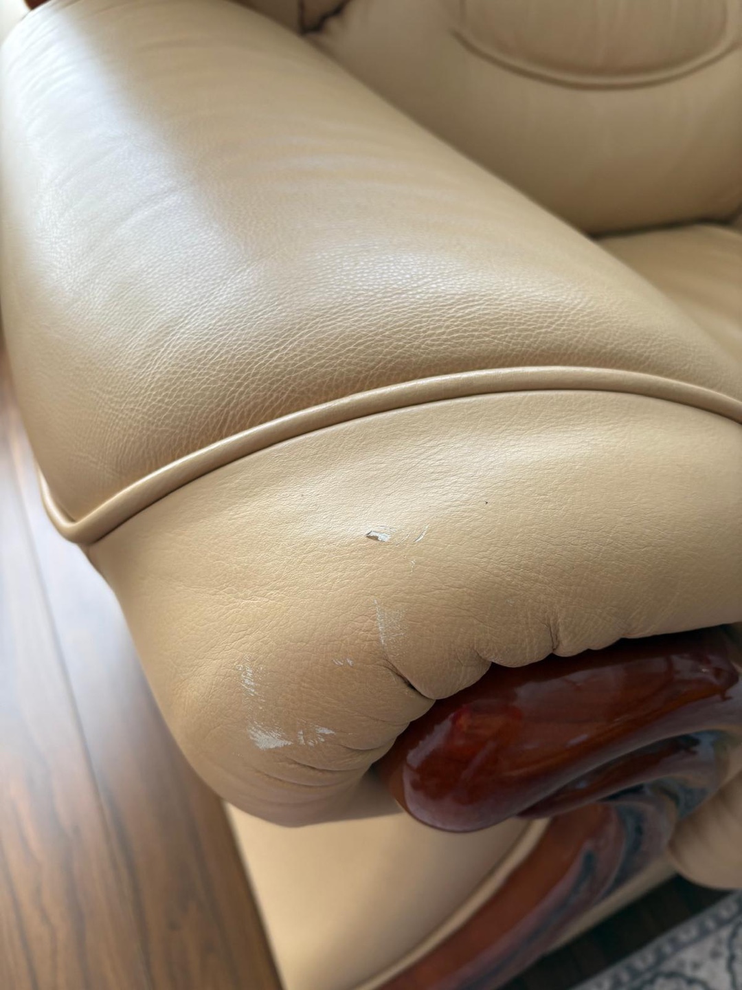 Beige Leather Sofa Set - photo 4