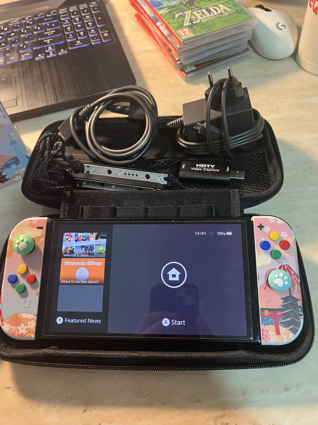 Nintendo Switch with Custom Skin and Accessories