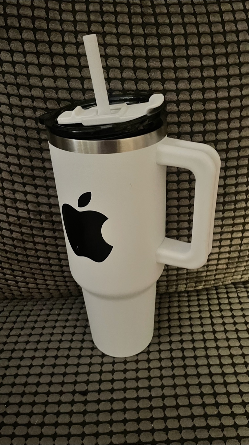 White Travel Mug with Apple Logo