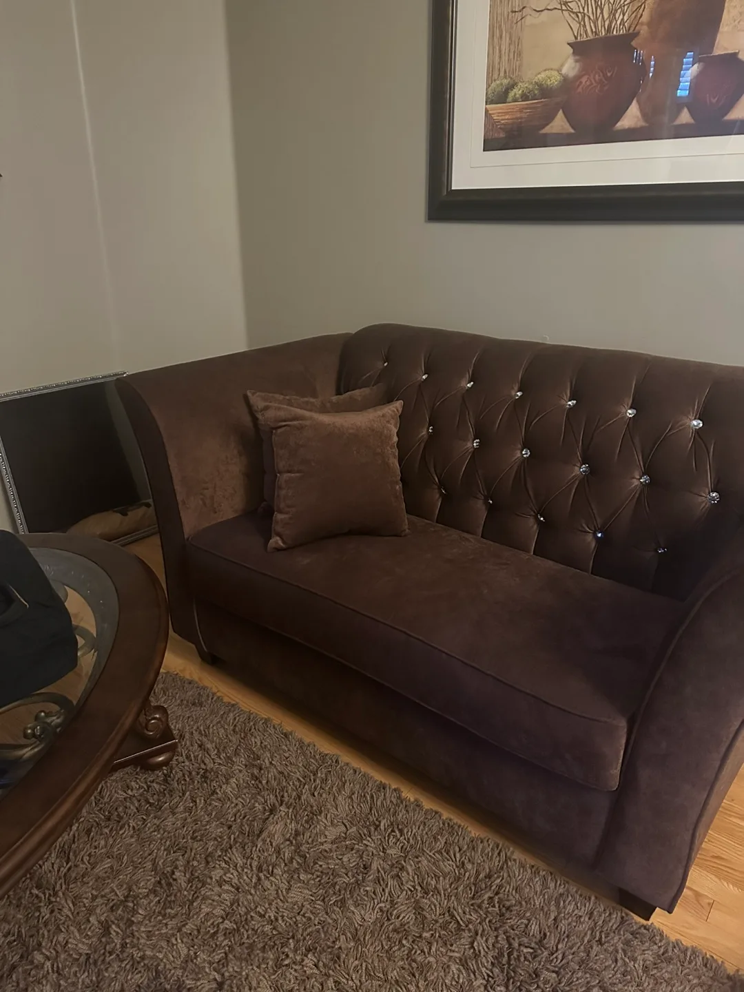 Elegant chocolate brown love seat thumbnail