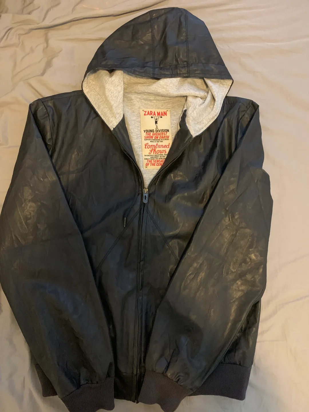 Zara Man Faux Leather Zip-Up Hoodie Jacket image indicator(2)