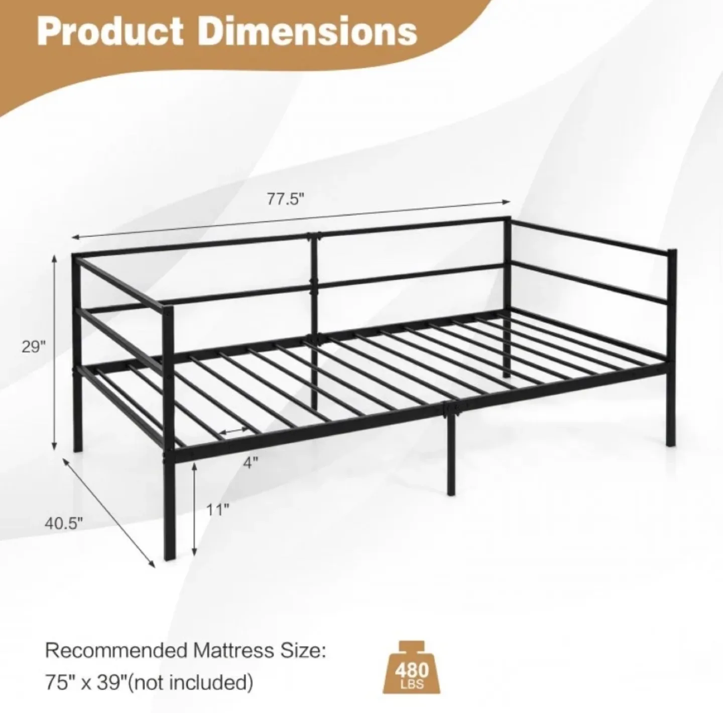 Metal Daybed Frame, twin size with foam mattress image indicator(3)