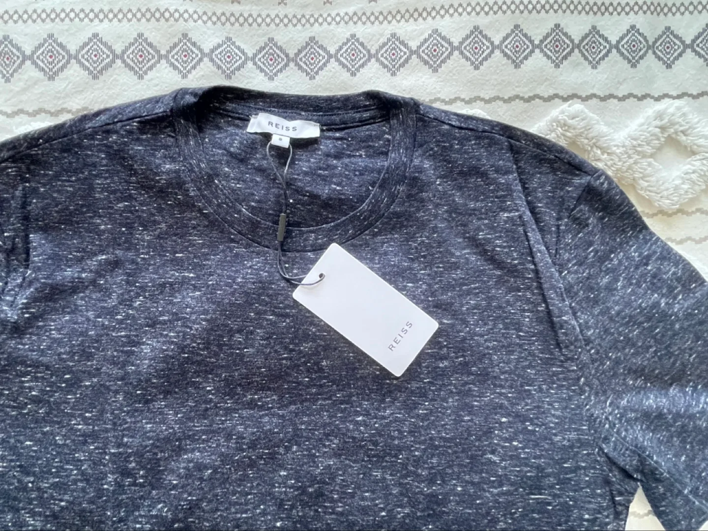 REISS Bless Marl Navy Melange Cotton Crew Neck T-shirt image indicator(6)