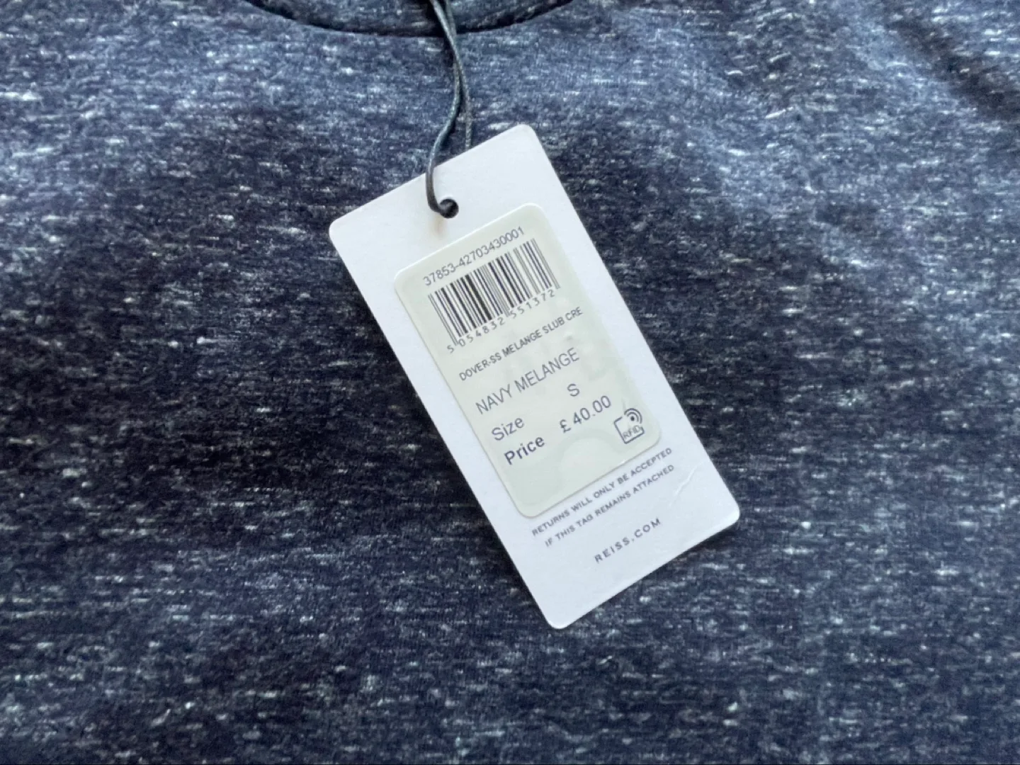 REISS Bless Marl Navy Melange Cotton Crew Neck T-shirt image indicator(7)