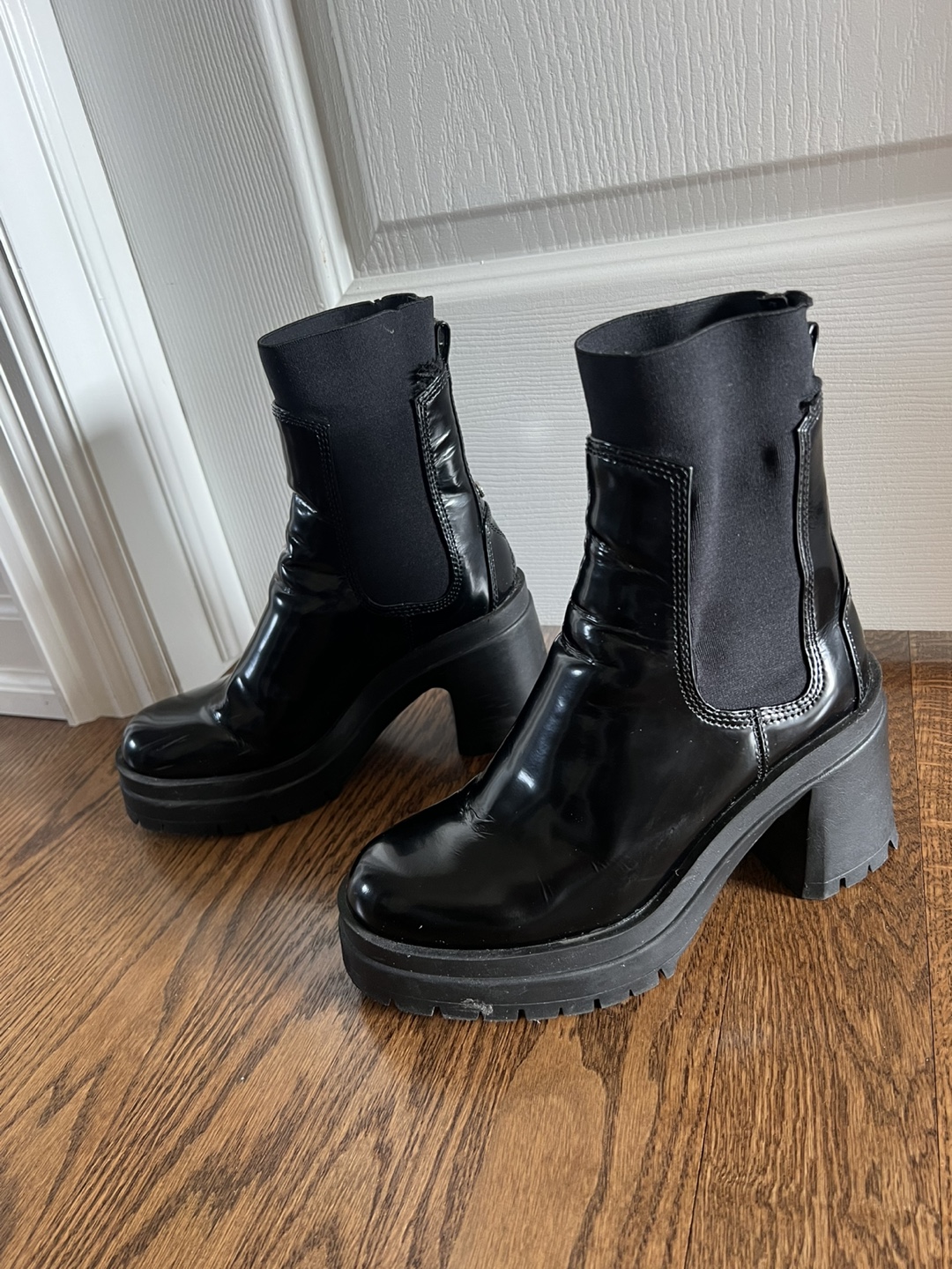 ALDO Black Patent Leather Platform Ankle Boots