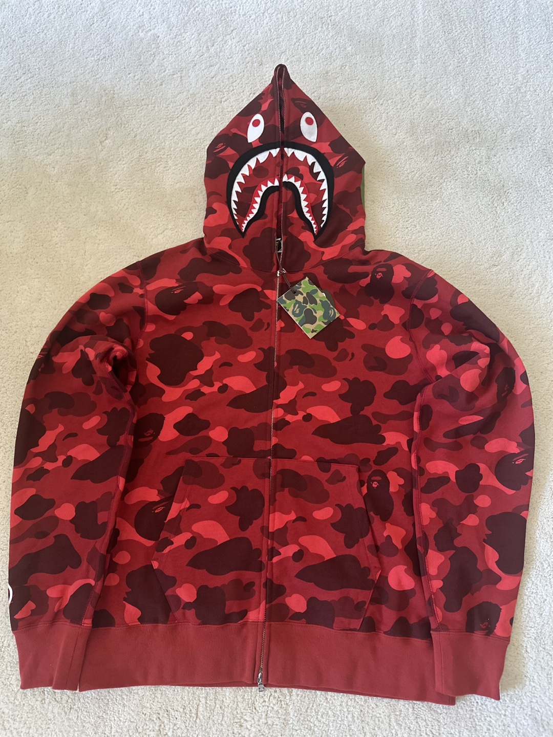 BAPE Shark Zip-Up Hoodie Red Camo authentic