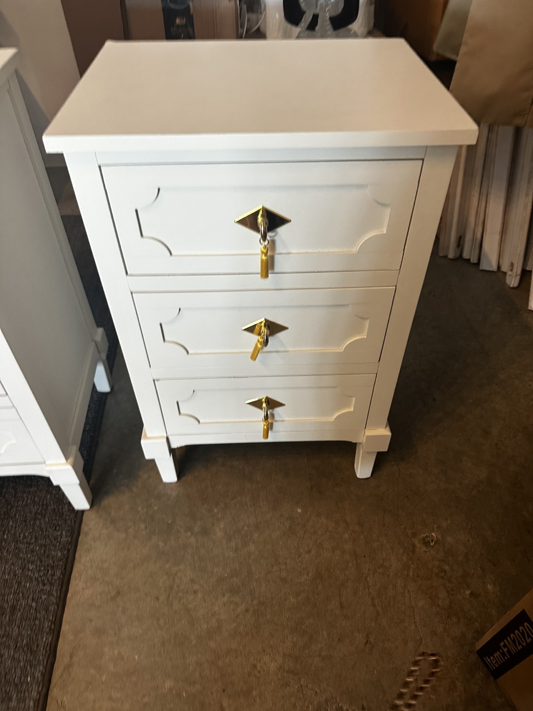 Pair of White 3-Drawer Nightstands with Gold Keyhole Hardware - photo 2