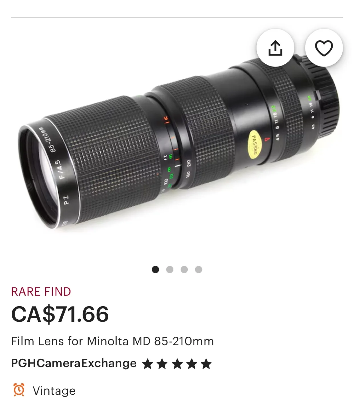 Minolta MD 85-210mm Telephoto Zoom Lens thumbnail