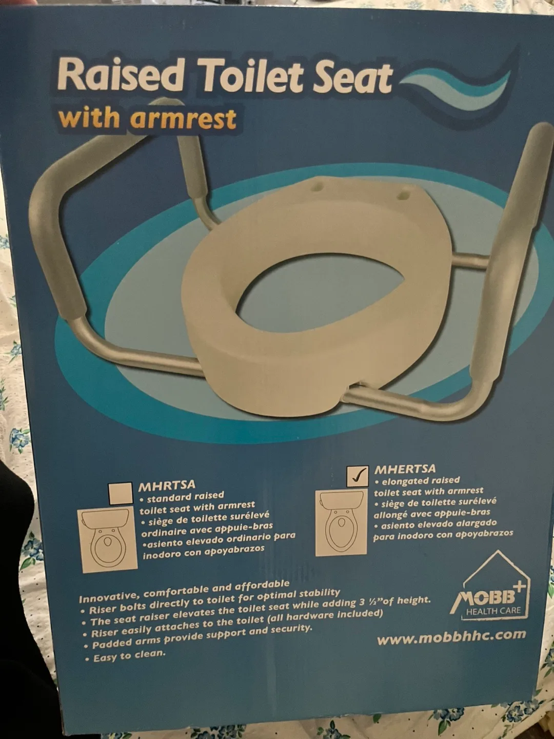 Brand New! MOBB Health Care Raised Toilet Seat with Armrests thumbnail