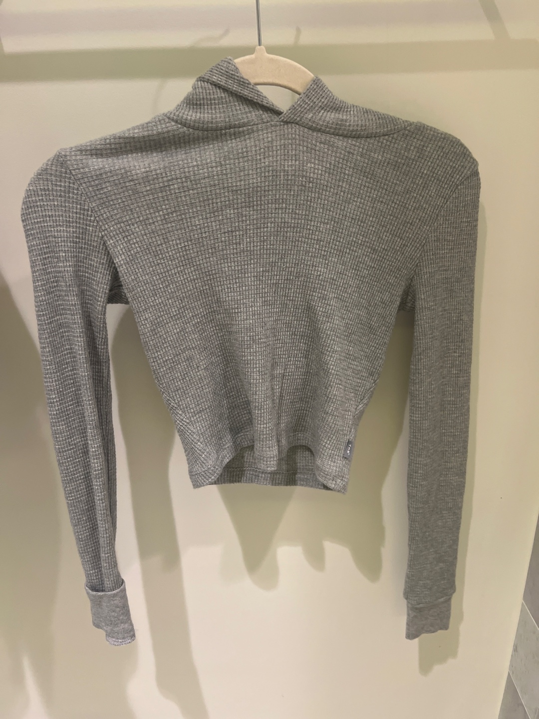 Grey Waffle Knit Cropped Hoodie TNA