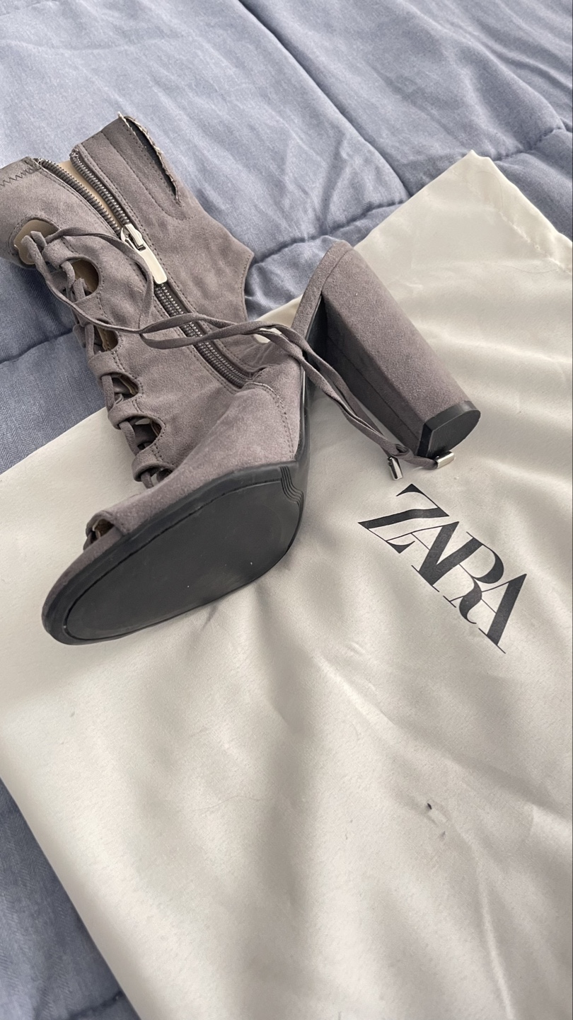 Grey Suede Lace-Up Heels, Size 7.5 - photo 3